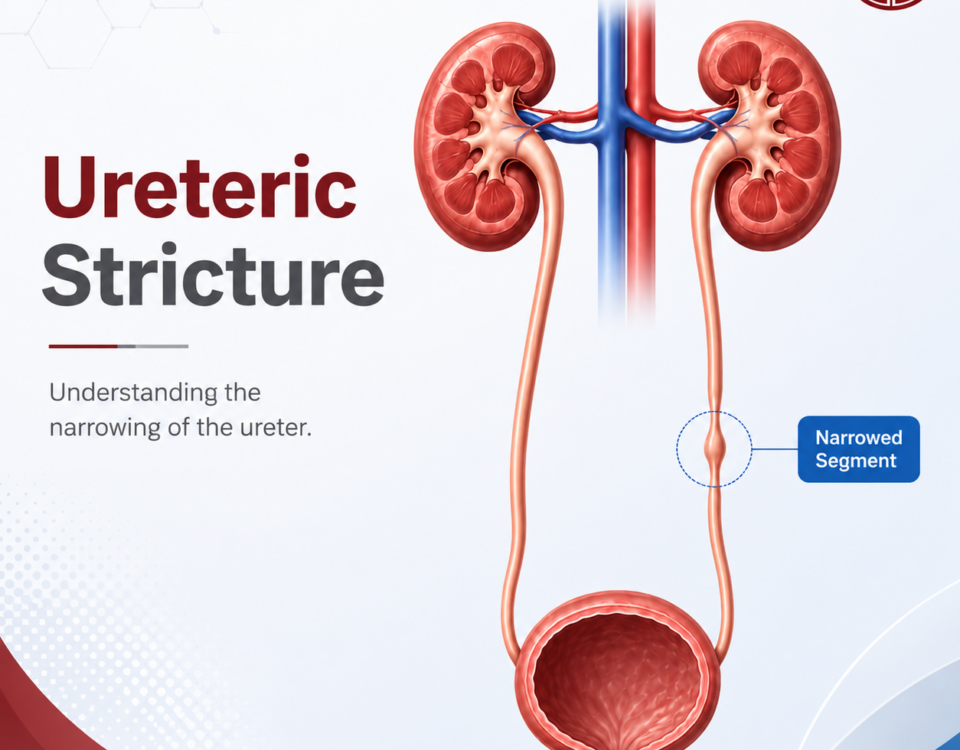 Ureteric stricture illustration showing narrowing of the ureter